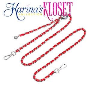 Adjustable Purse Strap, Leather Woven Chain, Gold & Red Vegan Leather